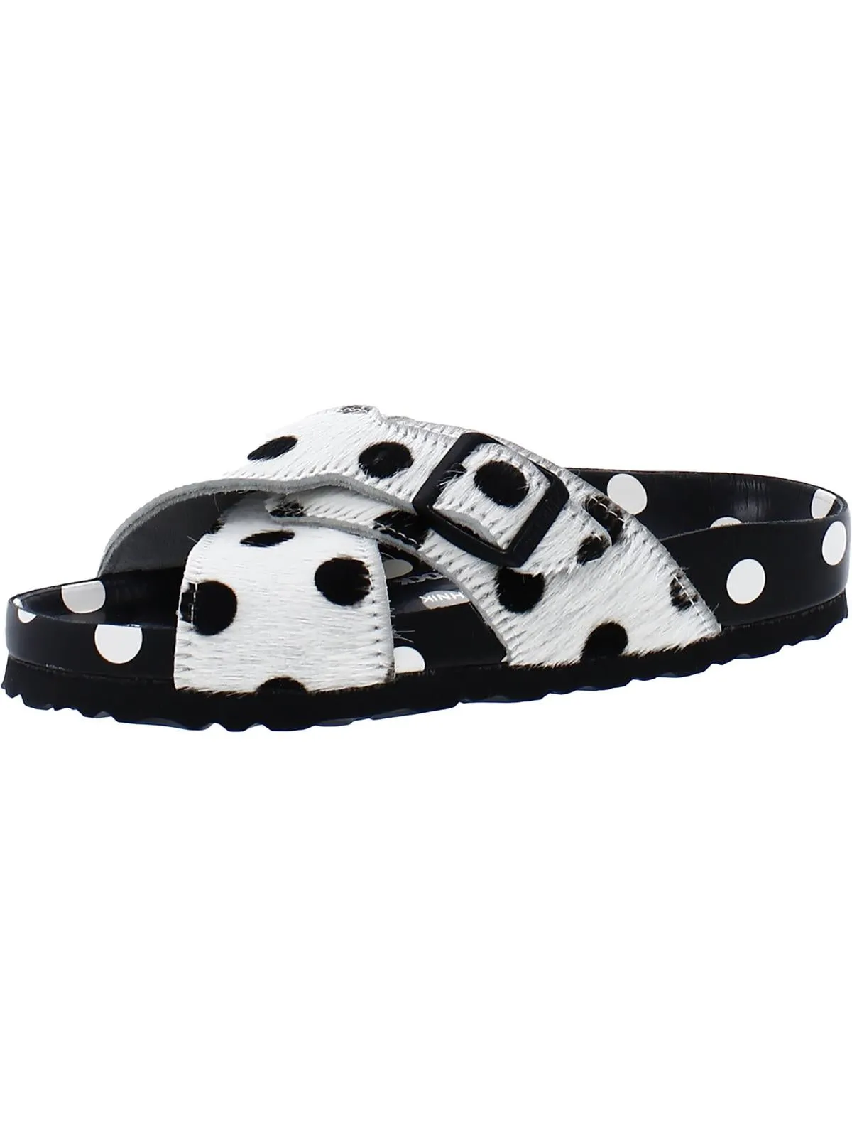 Rodra Womens Calf Hair Polka Dot Slide Sandals