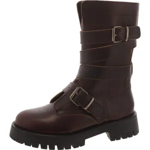 Trenton Womens Leather Lugged Sole Mid-Calf Boots