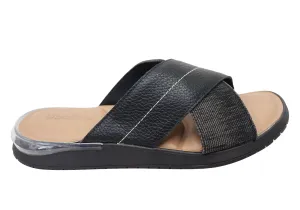 Usaflex Sunni Womens Comfortable Brazilian Leather Slides Sandals Usaflex Shoes