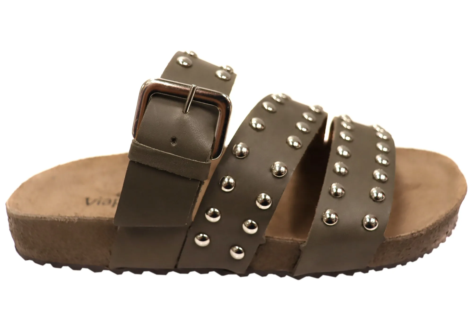 Via Paula Beth Womens Leather Comfort Slides Sandals Made in Brazil Via Paula Shoes