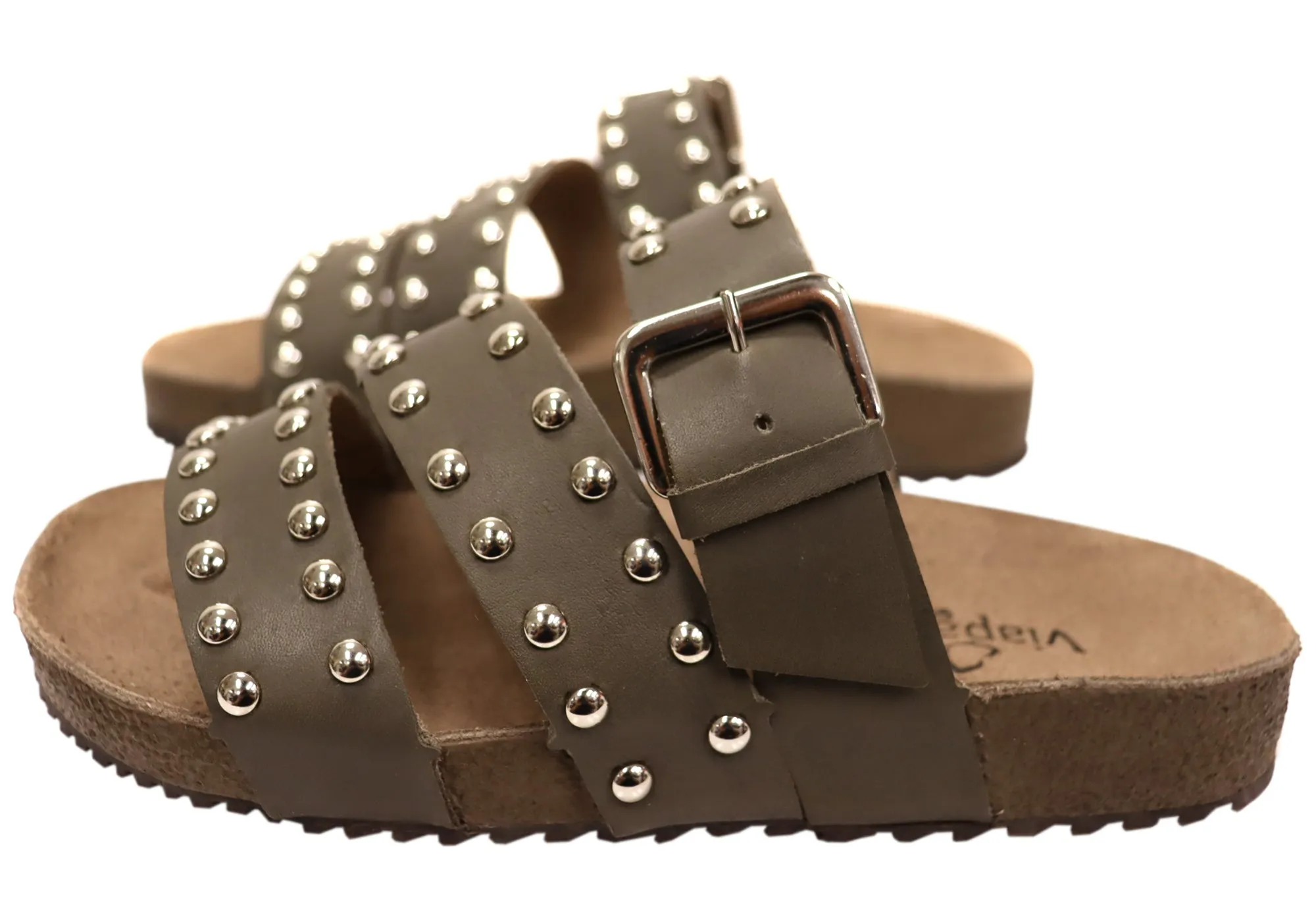 Via Paula Beth Womens Leather Comfort Slides Sandals Made in Brazil Via Paula Shoes