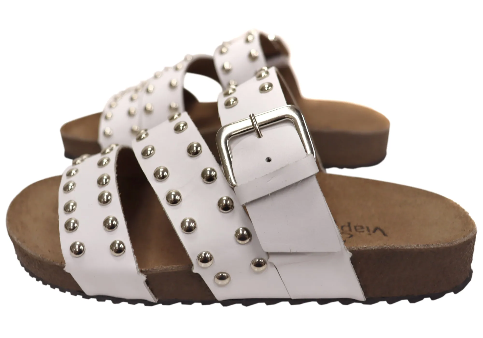 Via Paula Beth Womens Leather Comfort Slides Sandals Made in Brazil Via Paula Shoes