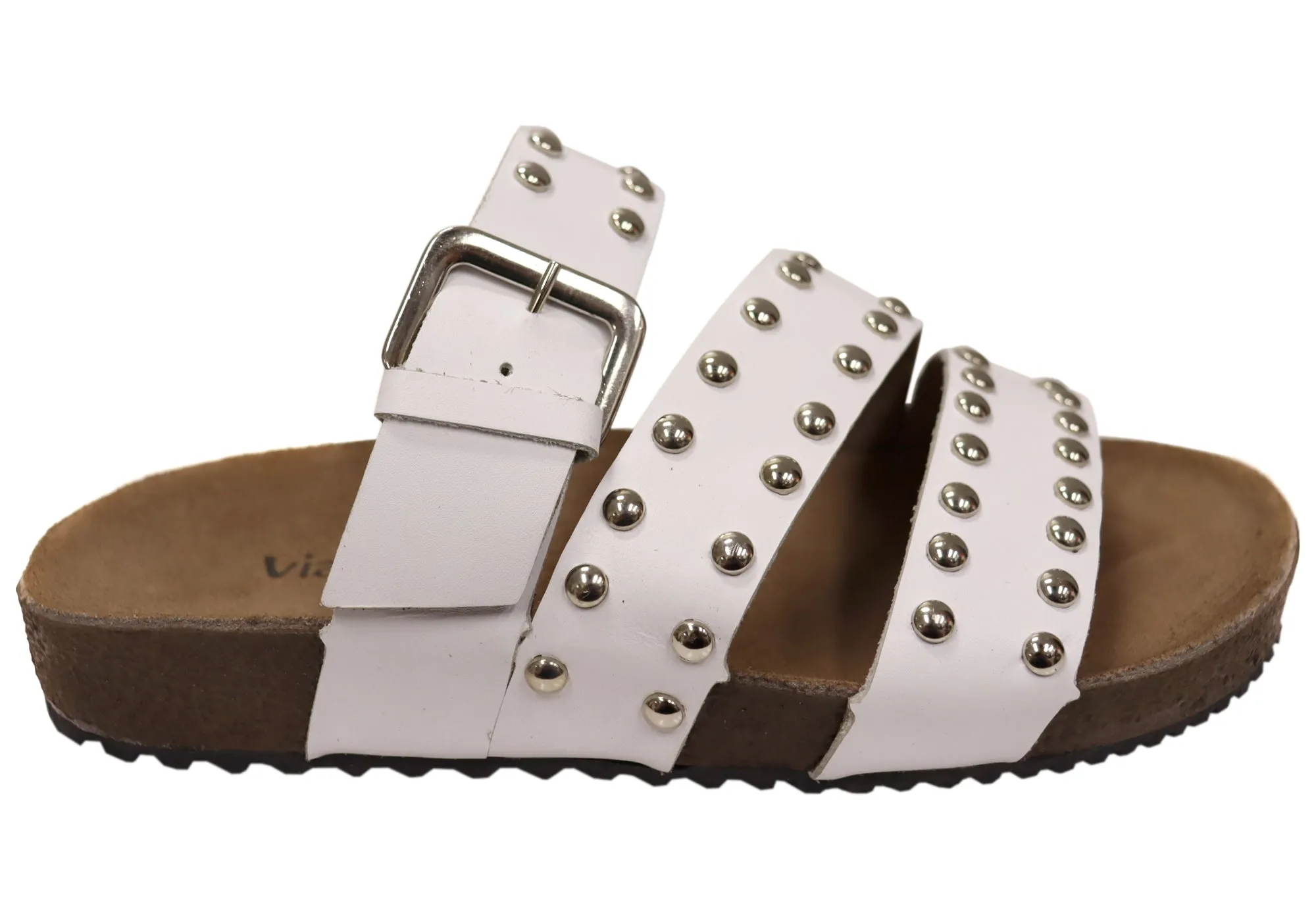 Via Paula Beth Womens Leather Comfort Slides Sandals Made in Brazil Via Paula Shoes