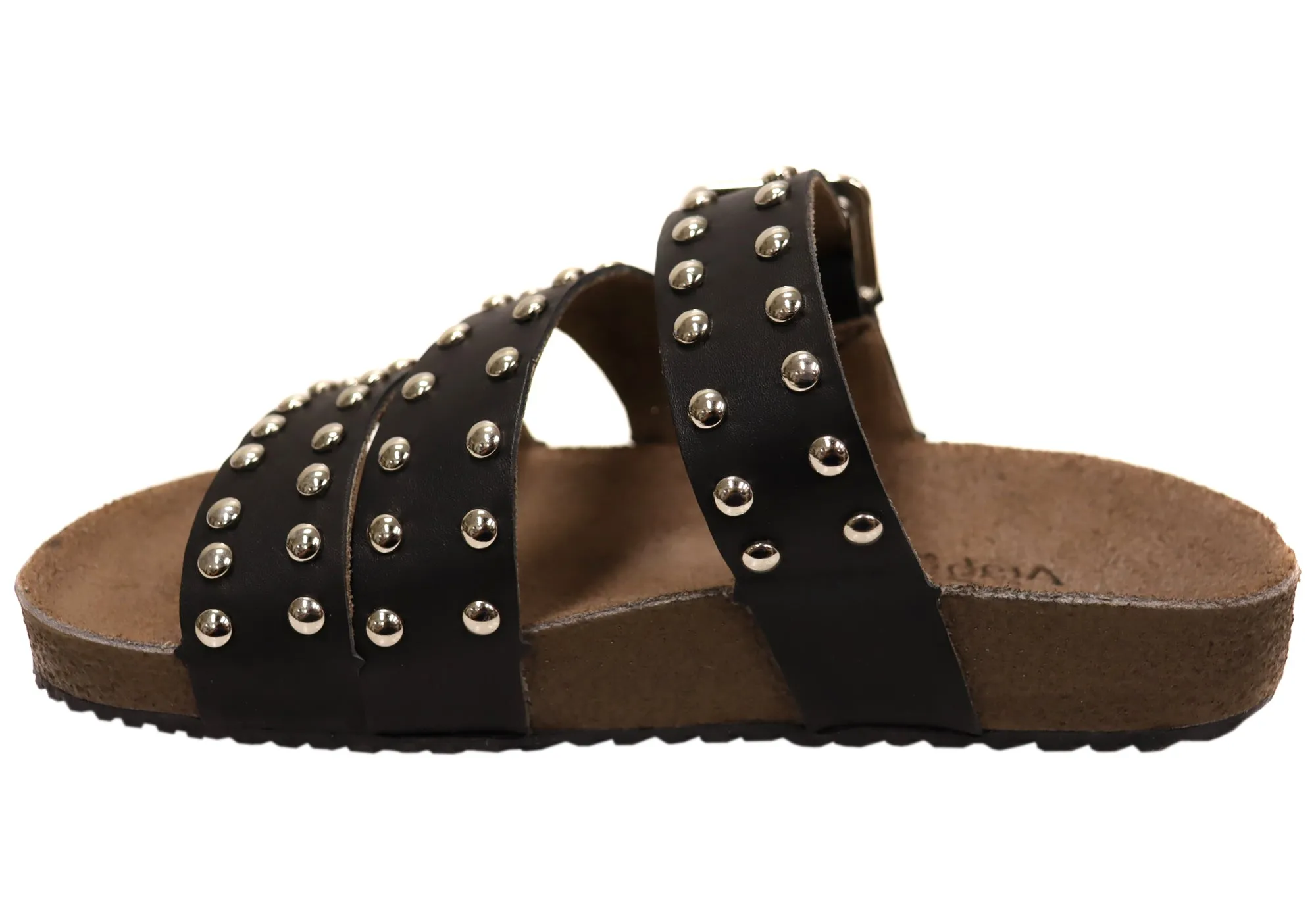 Via Paula Beth Womens Leather Comfort Slides Sandals Made in Brazil Via Paula Shoes