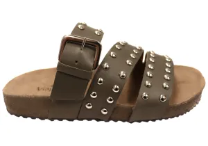 Via Paula Beth Womens Leather Comfort Slides Sandals Made in Brazil Via Paula Shoes