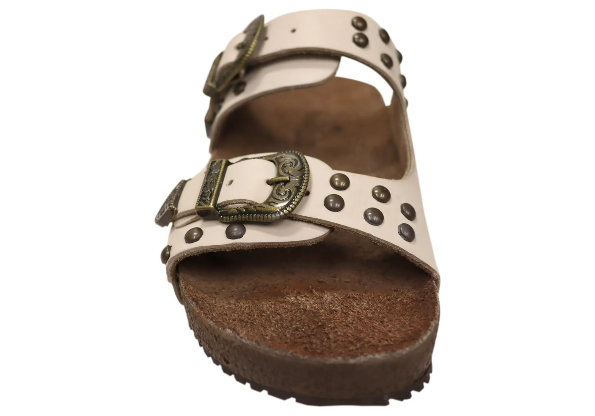 Via Paula Renee Womens Leather Comfort Slides Sandals Made in Brazil Via Paula Shoes