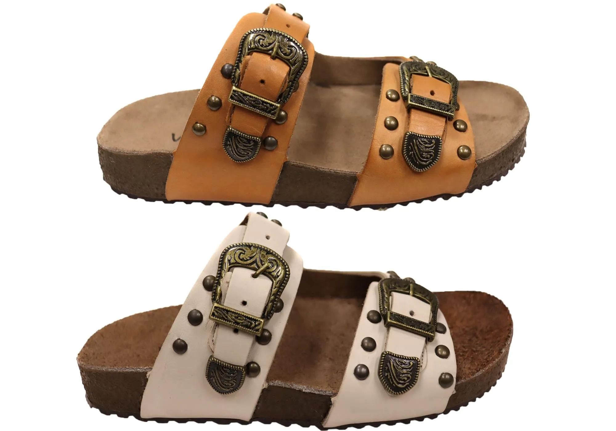 Via Paula Renee Womens Leather Comfort Slides Sandals Made in Brazil Via Paula Shoes