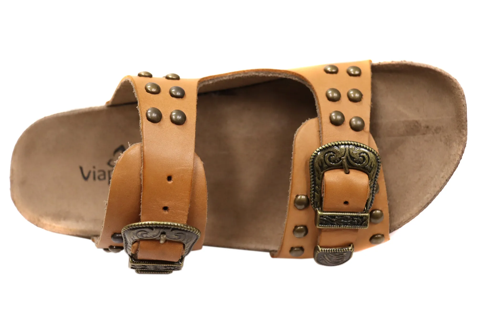 Via Paula Renee Womens Leather Comfort Slides Sandals Made in Brazil Via Paula Shoes
