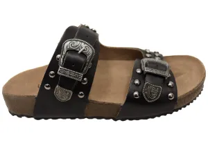 Via Paula Renee Womens Leather Comfort Slides Sandals Made in Brazil Via Paula Shoes