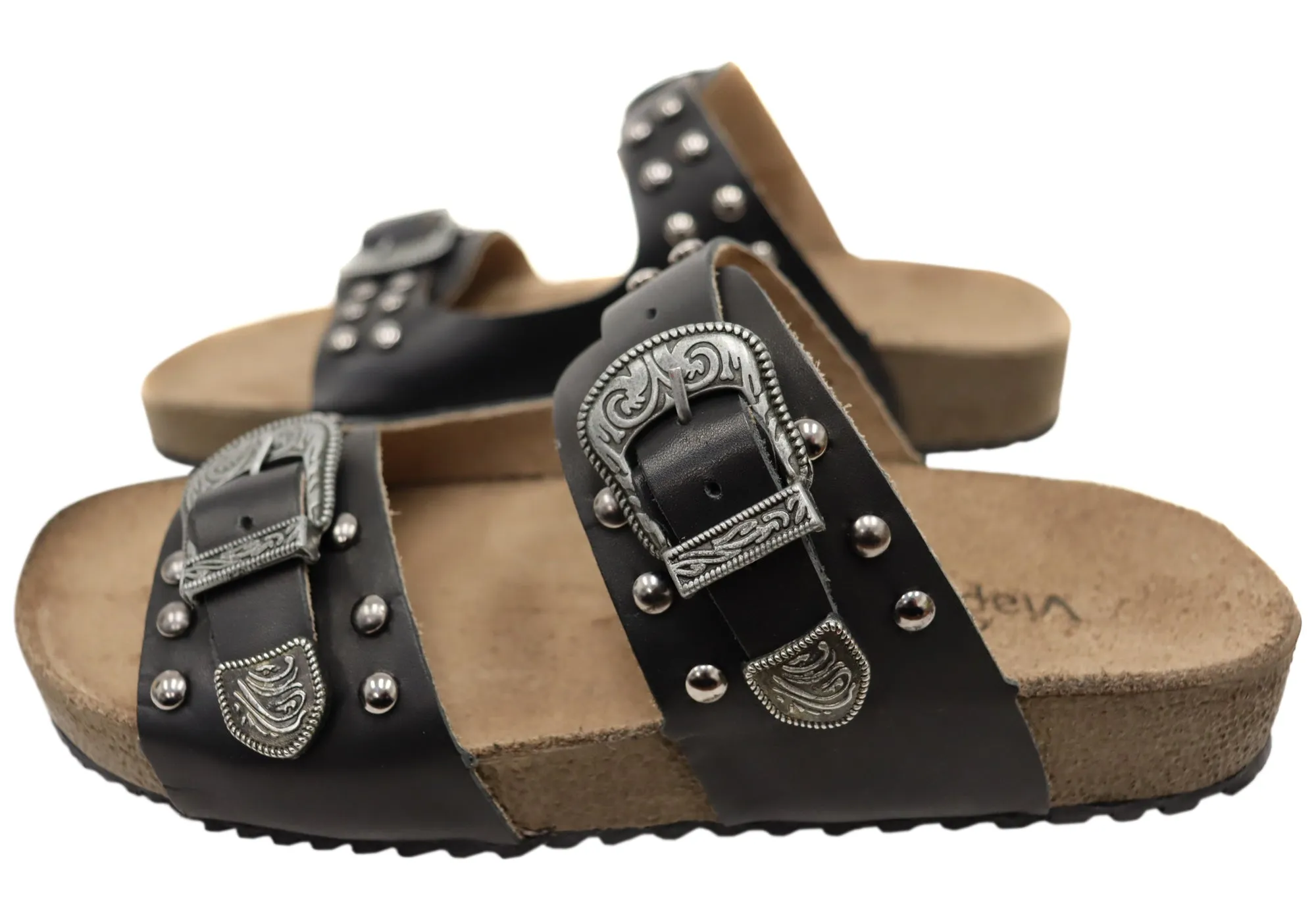 Via Paula Renee Womens Leather Comfort Slides Sandals Made in Brazil Via Paula Shoes