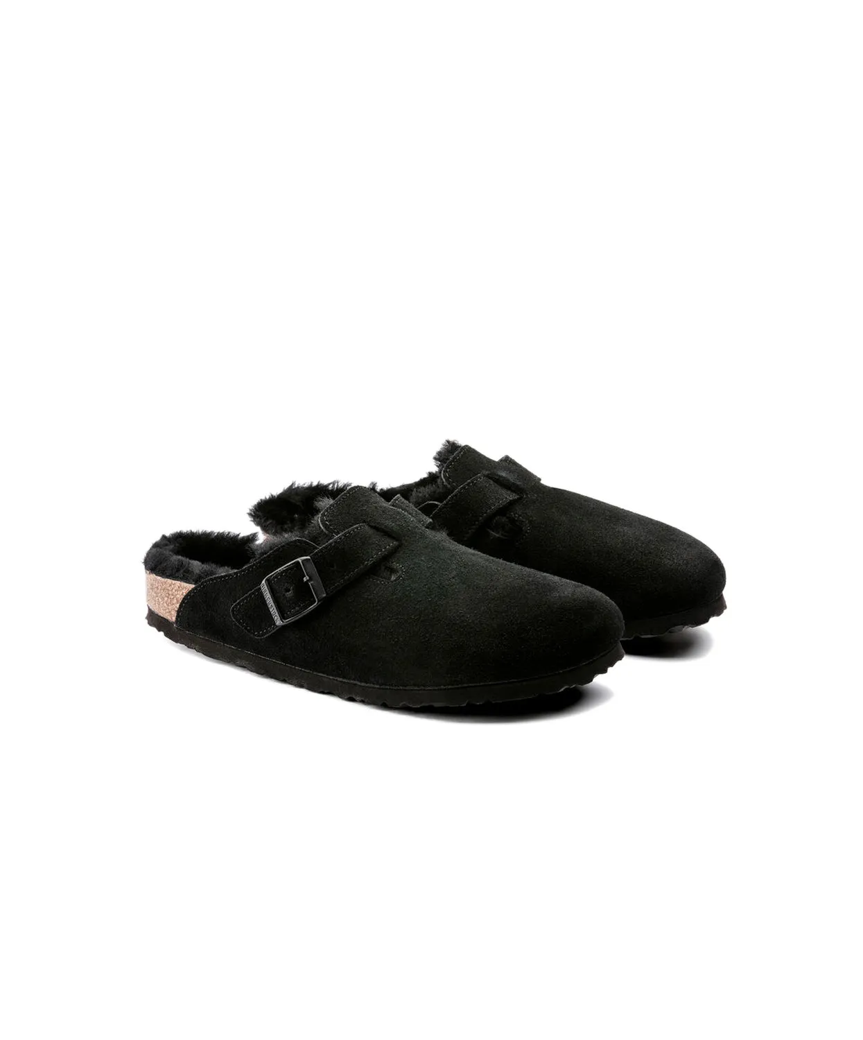 Womens Birkenstock Shoes Birkenstock Boston Suede Leather Shearling Black Clogs