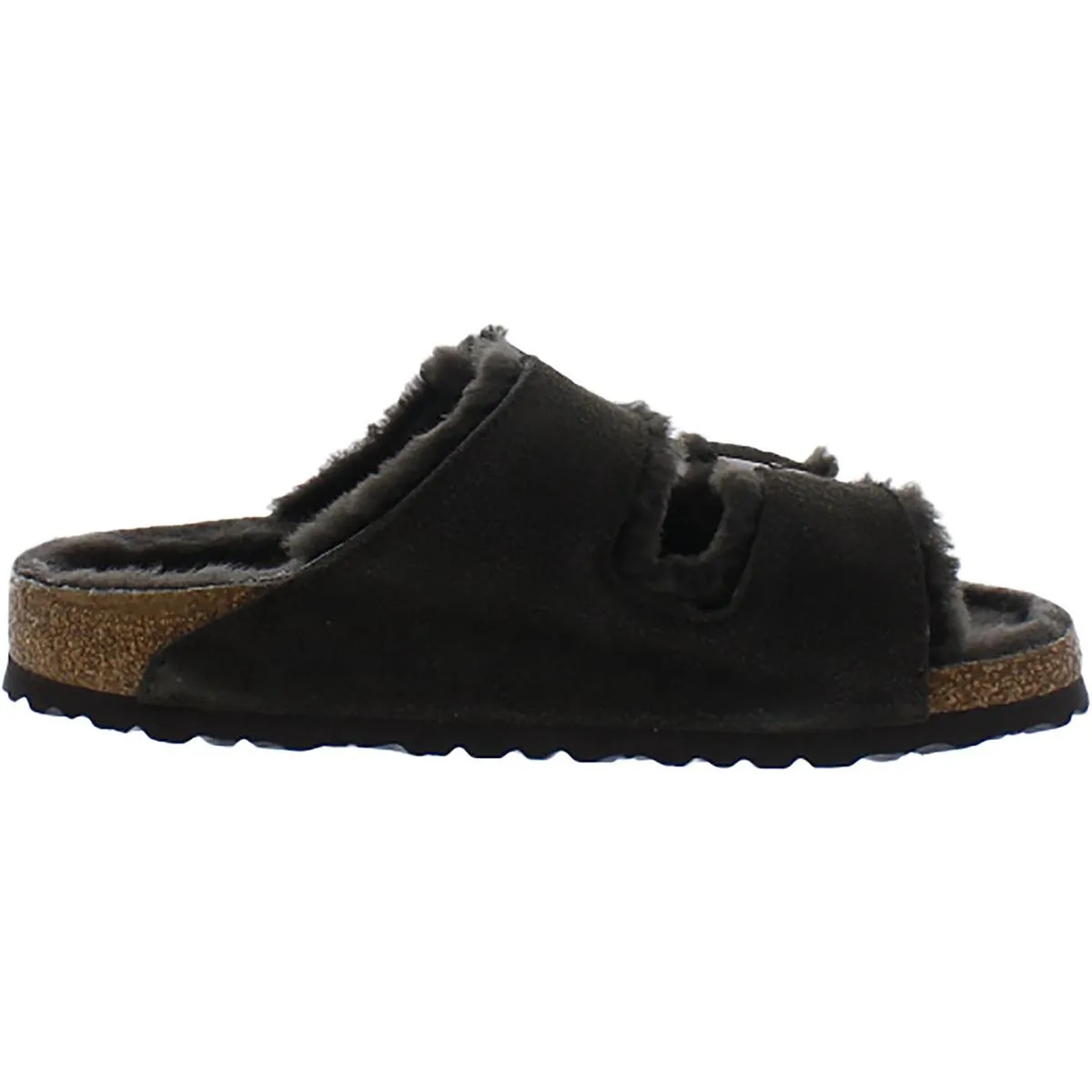Womens Faux Suede Faux Fur Lined Slide Sandals