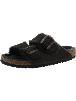 Womens Faux Suede Faux Fur Lined Slide Sandals