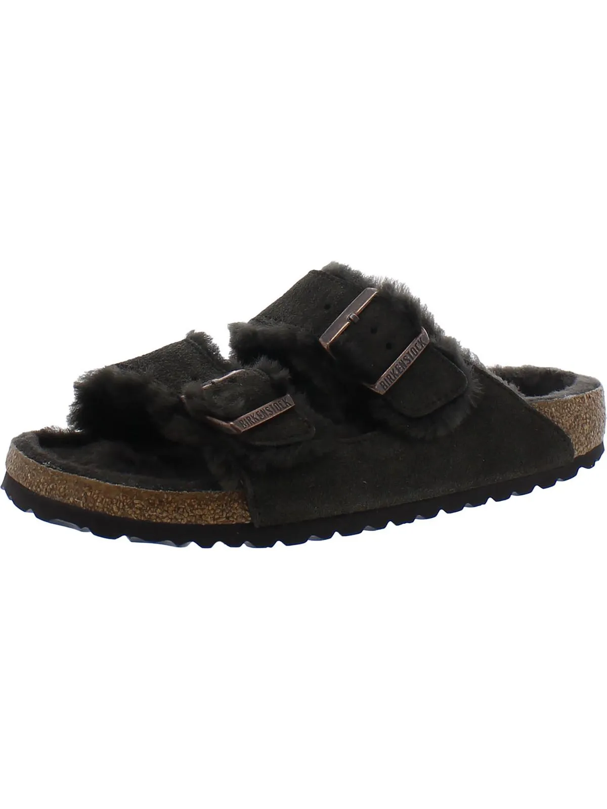 Womens Faux Suede Faux Fur Lined Slide Sandals