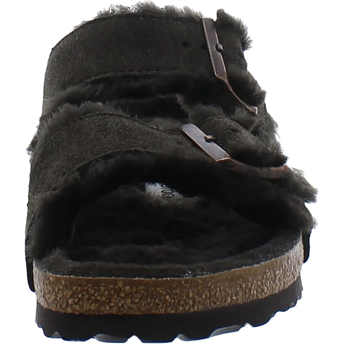 Womens Faux Suede Faux Fur Lined Slide Sandals