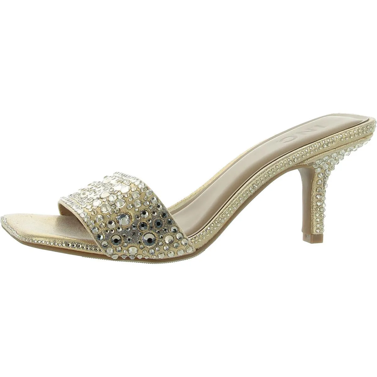 Womens Satin Rhinestone Slide Sandals